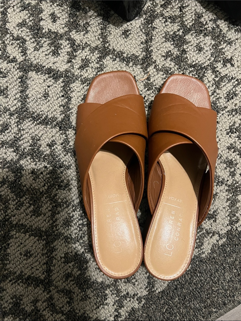 LC Lauren Conrad Cognac Crossover Leather Slide Mules